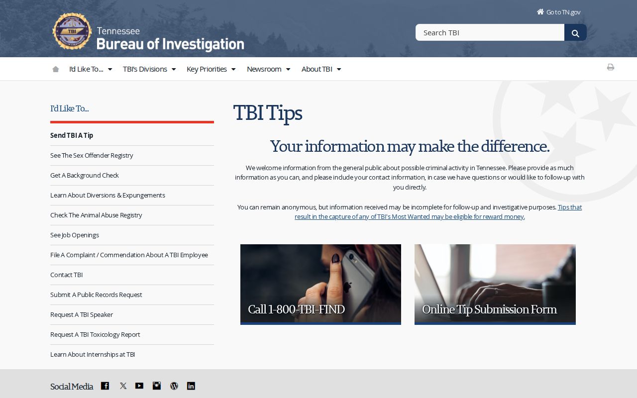 Marshall County most-wanted reference to TBI anonymous tip instructions